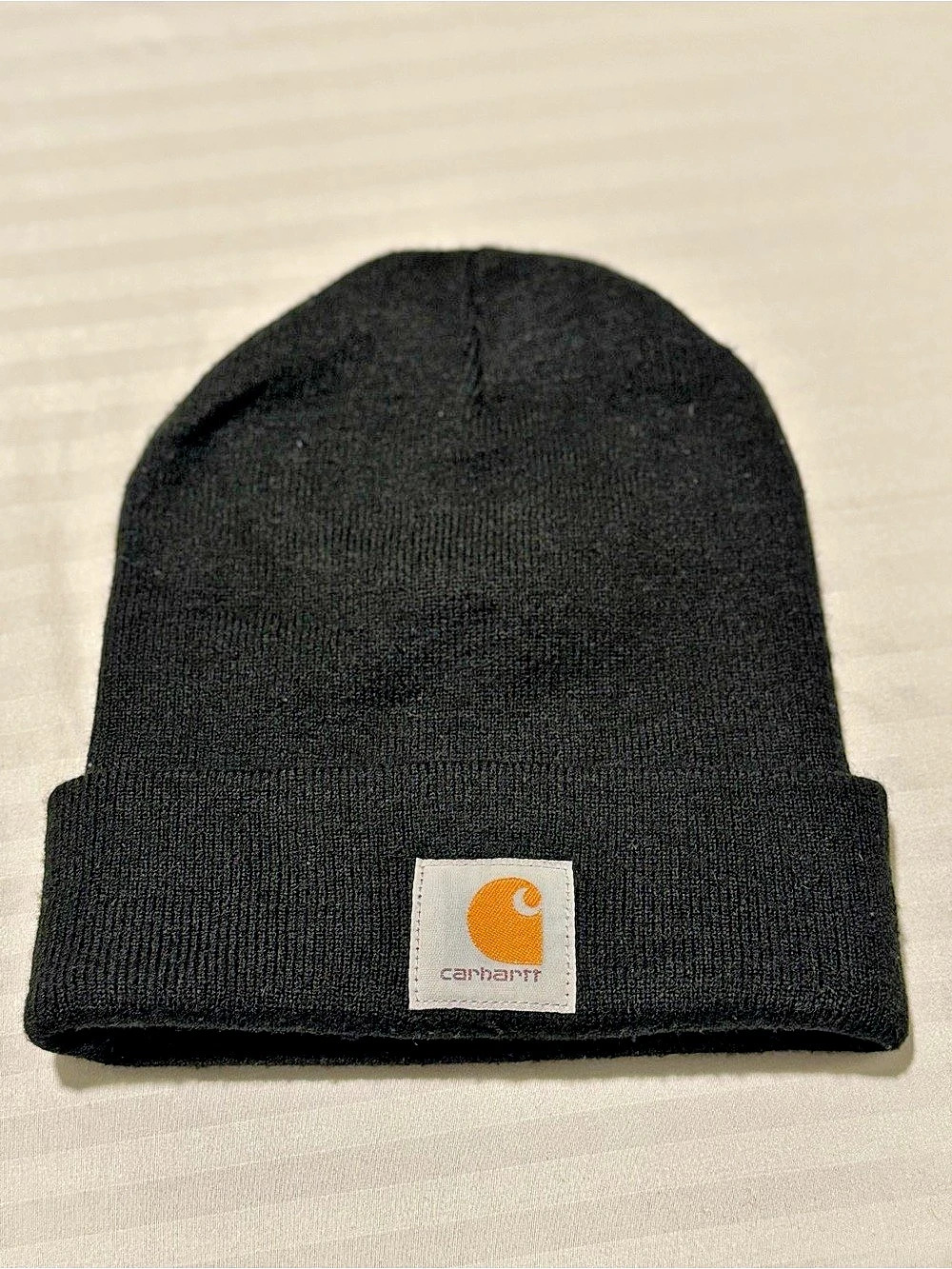 Carhartt Men Beanie ONE SIZE Black A18 Knit Cuff Foldover Logo Patch
